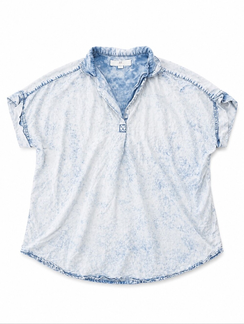 Thread & Supply Pale Blue Tie-Dye Short Sleeve Popover Blouse